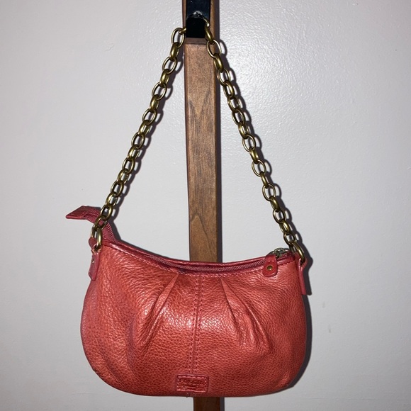Vintage Fossil Coral Red Leather Chain Mini Crossbody Bag/Purse - Picture 14 of 14